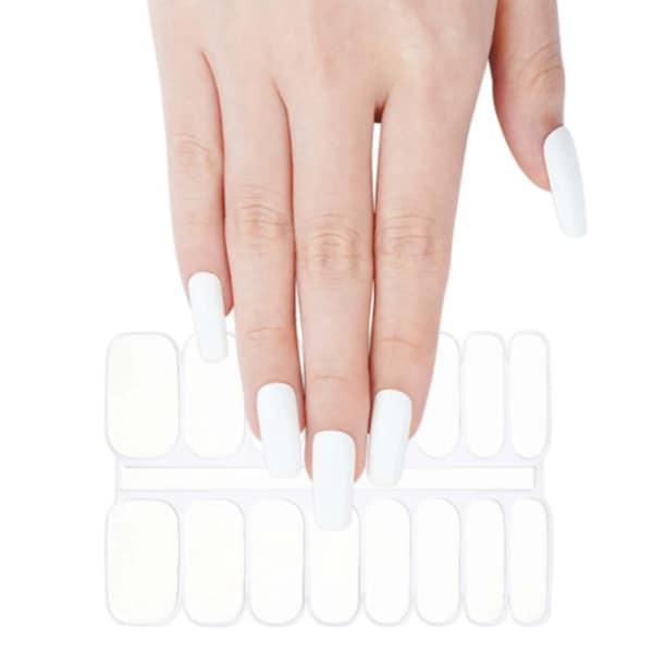 Semi-Cured Gel Nail Wraps Nail Decals Nail Stickers Nail Strips Press Ons Party Favor Gift for Women Stocking Stuffer - White Solid Color