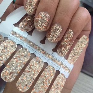 Gold Sequin Glitter Overlay with Clear Background- Nail Wraps, Nail Strips, Nail Stickers, Nail Art