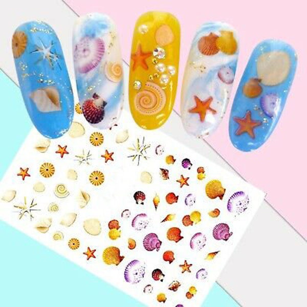 Nail Art Decals Stickers Transfers- Ocean Scallop Shell Starfish Pearls