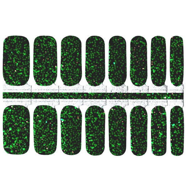 Nail Wraps Nail Stickers Nail Strips Nail Art Press Ons Party Favor Secret Santa St Patrick's - Green Sequin Glitter with Dark Background