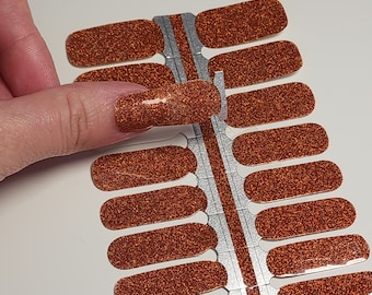 Nail Wraps Nail Decals Nail Stickers Nail Art Press Ons Party Bachelorette Favor Gift Stocking Stuffer for Her - Burnt Orange Glitter Solid