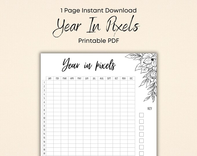 A Year in Pixels Printable Template - A4, Letter, PDF, Mood Tracker ...