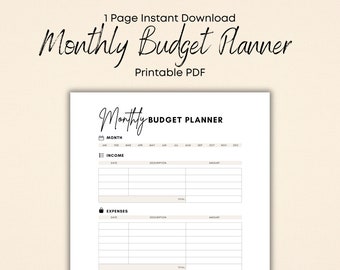 Monthly Budget Planner Printable & Fillable PDF, Budget Tracker Template, Finance Overview, Bullet Journal Insert, Instant Download