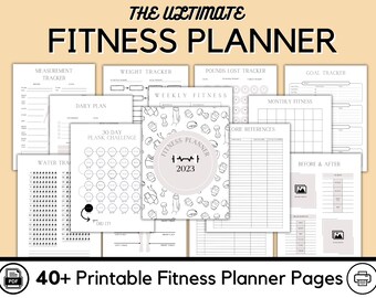 Printable Health and Fitness Planner Bundle, Fitness Journal, Diet, Workout Trackers, Meal planner