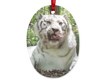 White Tiger Hanging Christmas Ornament Ceramic