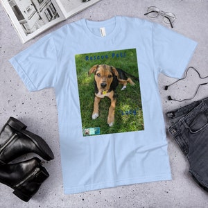Unisex Fine Jersey Short Sleeve T-Shirt - Rescue Pets Collection - "Lucy" V