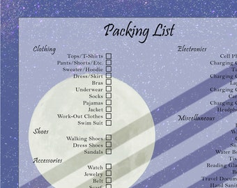 Packing List Printable - Full Moon