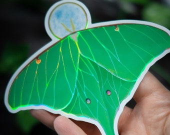 LARGE  Luna Moth Holographic Vinyl Stickers - Waterproof Stickers - Holo Stickers - Water Bottle Stickers - Witchy Stickers