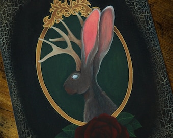 Lámina artística del mítico Jackalope - Arte gótico - Decoración macabra - Decoración artística de rarezas - Criaturas fantásticas - Arte mural de galería