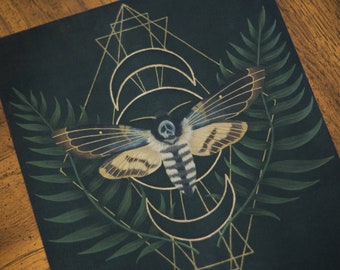 Omen's Moth Art Print - Death Head Moth - Gothic Decor - Dark Academia - Dark Cottagecore