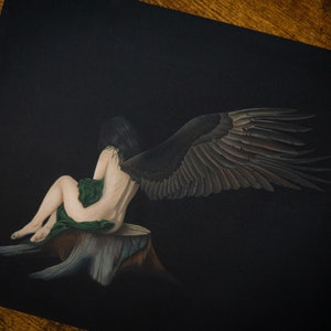 Darkness of Dreams Art Print - Dark Angel - Fantasy Decor - Dark Academia - Dark Cottagecore - Dark Academia - Acrylic Painting