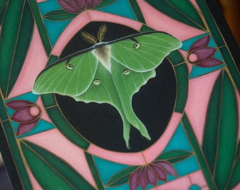 Actias Goddess Art Print - Luna Moth Decor - Entomology Decor - Whimsigoth - Stained Glass Art - Stained Glass Painting