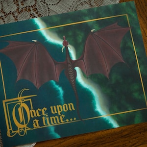 The Wyvern&#39;s Fable Art Print - Fantasy Readers - Fantasy Artwork - Digital Artwork - Dream Art - Dragon Decor - Book Dragon