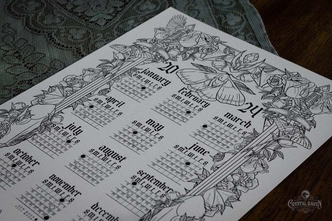 2024 Gothic Calendar Adult Coloring Page Moon Phase Calendar Etsy 2024 Gothic Calendar Adult Coloring Page Moon Phase Calendar Etsy