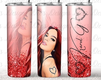 Karol G Red Hair Skinny Tumbler Wrap PNG, Bichota 20oz Skinny Straight Tumbler Digital Download