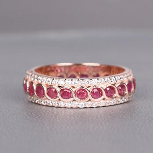 Ruby Wedding Band ring Ruby ring Birthstone jewelry Ruby Bridal Band ring Ruby engagement ring anniversary gift ring for her statement rings