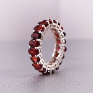 Red Garnet Full Eternity Bridal Band Oval Shaped Garnet Engagement Band Ring Garnet Jewelry Rose yellow Gold Anniversary Gifts For her women