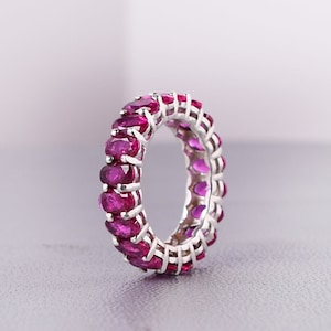 Unique Ruby Wedding band Rings Full Eternity Stacking Bands Oval cut Ruby gemstone bridal bands Ruby Jewelry Anniversary Gifts for her Women