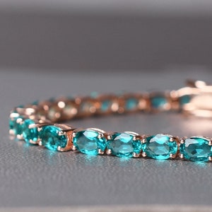 Neon Blue tourmaline Bracelets Tennis Bracelet Paraiba tourmaline Bracelets Wedding Jewelry Bracelet for Women Birthstone Jewelry Gifts For