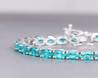 Bransoletka tenisowa z turmalinem Paraiba, srebro próby 925, biżuteria ślubna