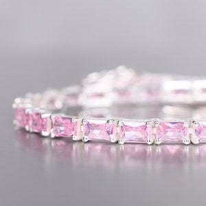 Pink Sapphire Bracelet Women Chain Bracelets Sapphire Tennis Bracelets Wedding Bridal Jewelry birthstone bracelets anniversary gift for her