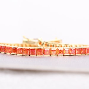 Mexican Fire opal Tennis Bracelet Birthstone jewelry Orange gemstone bridal wedding Bracelet opal bezel setting Bracelet Valentines Day gift