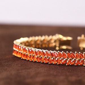 Mexican Fire Opal Marquise Bracelet Opal Tennis bracelet Bridal Jewelry Unique Chain Bracelet Birthday Anniversary gift Wedding Gift For Her