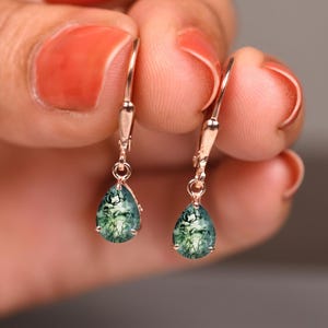 Unique Moss Agate Leverback earrings, Pear Shaped Moss Agate earring Bridal Earring gift Natural Moss Earing Bridal Jewelry anniversary gift