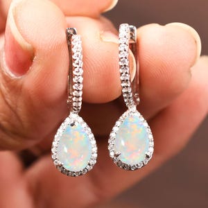 One of A kind Pear Shaped Opal  Earrings, bridal jewelry, White Opal Earrings, Wedding gift Opal Dangle Earring Birthstone Anniversry Gift