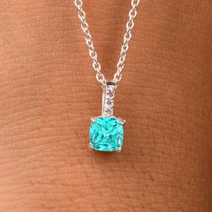 Neon blue tourmaline Pendant – Cushion Paraiba pendant, Elegant pendant, birhstone Jewelry, Anniversary Gift