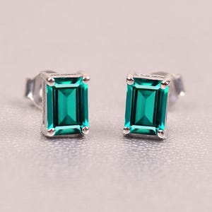 Octagon cut Teal Sapphire Earring, Sapphire Stud Earrings Wife Anniversary Gifts Unique Birthstone Earring, Women&#39;s Earring, Bridal Jewelry