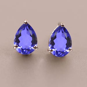 Unique Tanzanite Stud earrings - Pear Shape Blue Tanzanite earrings, Teardrop Stud earring, Bridal Wedding Personalized Gift for Mother Wife