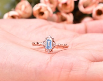 Unique Moonstone ring for wedding engagement bridal anniversary gift dainty ring Minimalistic ring 14Krosegold artdeco vintage milgrain ring