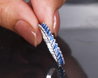 Anello di fidanzamento con tanzanite, anello a baguette, anello da sposa con tanzanite, fascia in argento sterling/oro 14 carati