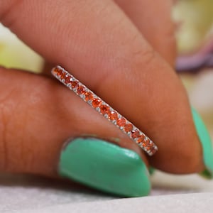 Orange Sapphire Half Eternity band ring for women, Sapphire wedding band ring, Orange Sapphire Anniversary Matching band for Mother Daughter