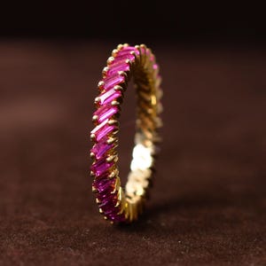 Baguette Cut Ruby Eternity Band Ring Ruby Wedding band Modern Ruby Enagagement Ring 14k Yellow Gold Ring Gemstone Band Promise Gifts for Her
