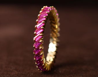 14K Yellow Gold Ruby Wedding Band, Ruby Enagagement Ring, Ruby Jewelry, Promise Ring, Birthday Anniversary Gifts for Her