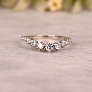 Curved Moissanite Wedding Band – Stacking Ring, Chevron Moissanite Band, Bridal Ring, Anniversary Gift for Her