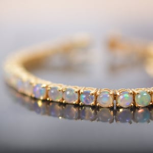 Natural Opal Bracelet, Unique Round Wedding Bracelet, Anniversary Gift For Her Women, Statement Jewelry, yellow Gold Bridal Bracelet, Gifts
