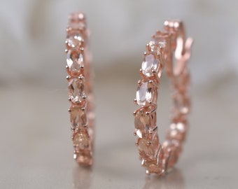 Morganite Hoop Earrings: Wedding Earing, Bridal Dangle Earring, Birthstone Earring Gifts