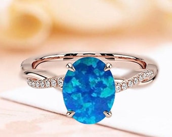 Vintage 14K Gold Paraiba Blue opal ring, twisted shank Blue opal ring black fire opal wedding engagement ring anniversary gift proposal ring