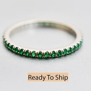 Green Sapphire band ring for women sapphire wedding band ring green sapphire ring full eternity band ring symbolic for true love bridal gift