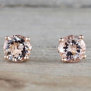 Unique Morganite Stud earrings Round Shaped Morganite earrings stud Bridal Wedding engagement bridesmaid proposal anniversary Gift for her