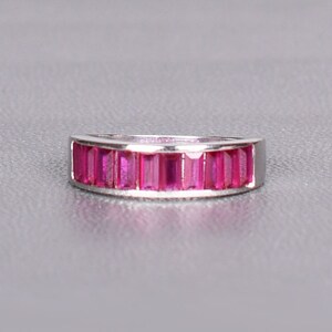14k Ruby Band ring birthstone jewelry Lab Ruby gemstone ring Minimalist ring Delicate baguette ring bridal Statement Ring Anniversary gifts