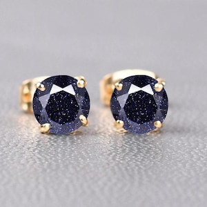 14k gelben Sandstein Ohrstecker, Rundschnitt Sterling Silber Ohrstecker Braut Ohrring Vintage Blau Sandstein Ohrring Frauen Hochzeitsgeschenke