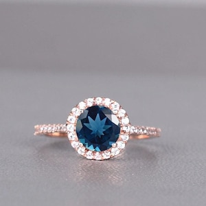 Unique London blue topaz ring 14k Rose Gold Blue Topaz ring November birthstone jewelry Engagement ring for women Anniversary gifts for her