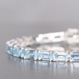 Amazing Aquamarine Tennis bracelet, Women Art Deco bracelets, Birthday Anniversary gift, Unique Women Aqua bracelets, Christmas gift for her