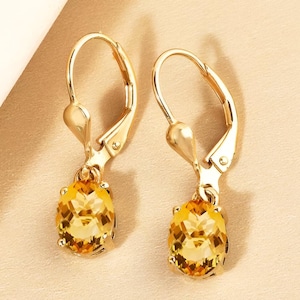 Citrine Lever back Earrings Oval Shaped Citrine Earrings 14K Gold Earrings Bridal Wedding engagement Bridesmaid Anniversary Gift for her