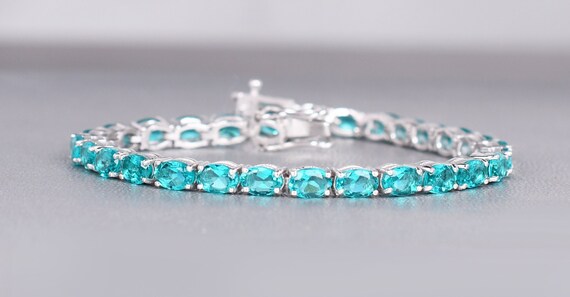 Zard Lab-Created Turquoise Tennis Bracelet – Platinum Plated Silver, 7 Inches