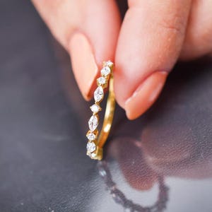 14K Gold Moissanite Wedding Band: Half Eternity Bridal Ring, anniversary Gifts for her